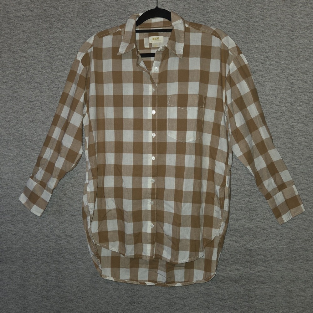 Anthropologie Maeve Buttondown Shirt The Bennet Gold Buffalo Check Oversized XS
